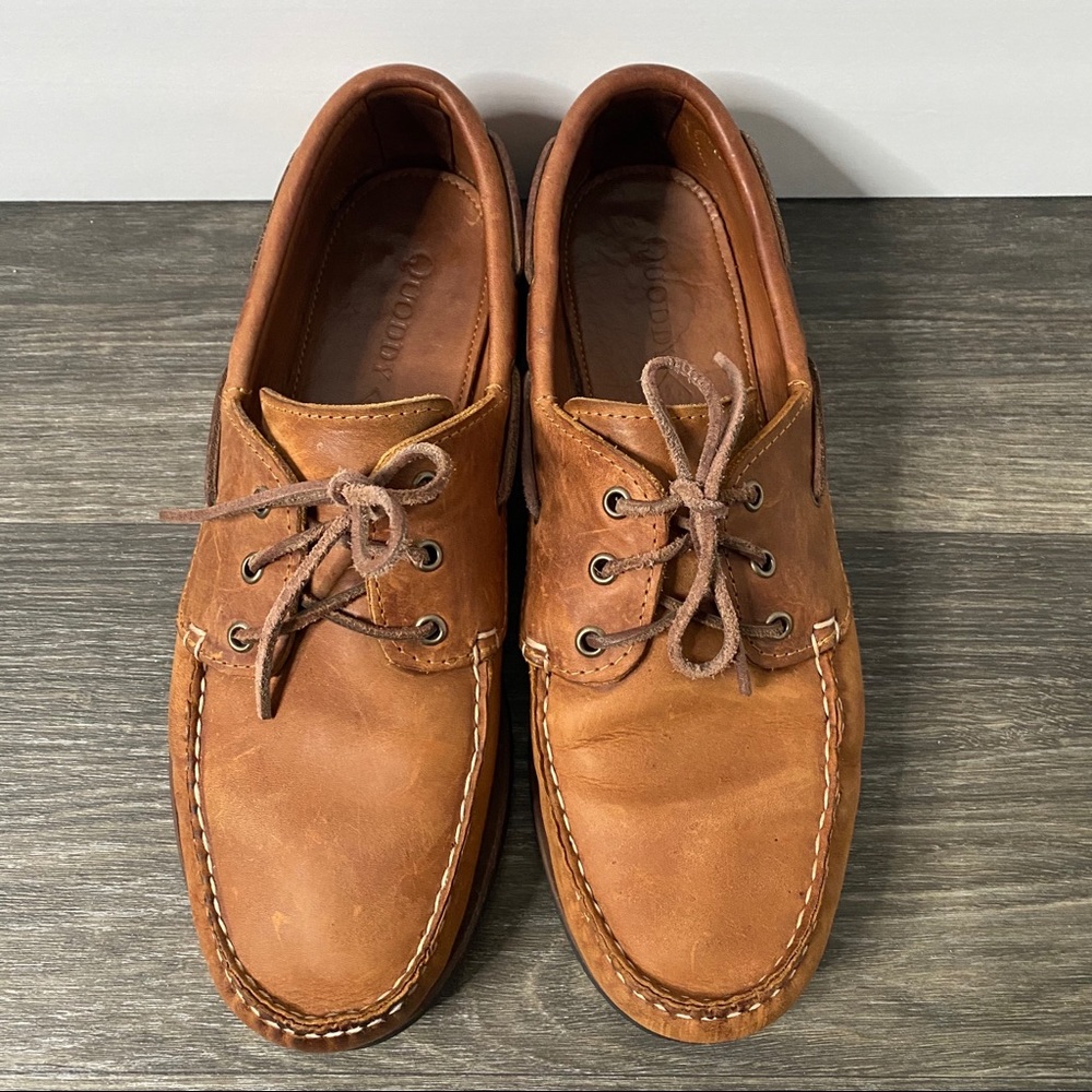Quoddy Moccasin Boat Shoes Brown Leather Loafers Mens Size 12 Vibram Soles Tread - Picture 8 of 11